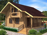 Дом из оцилиндрованного бревна с террасой, мансардой и двумя спальнями - Проект «Байкал»
